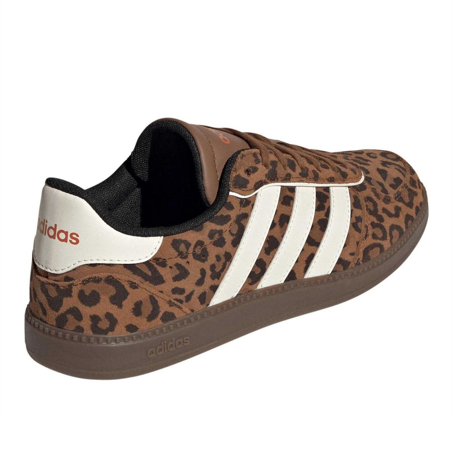 Brown-Black - Back - Adidas Womens-Ladies Leopard Print Leather Shoes
