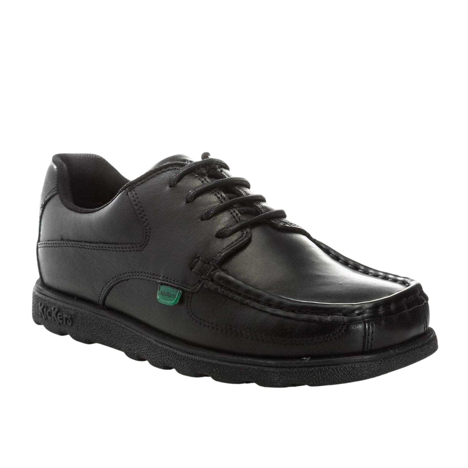 Black - Front - Kickers Boys Fragma Leather Lace Up School Shoes