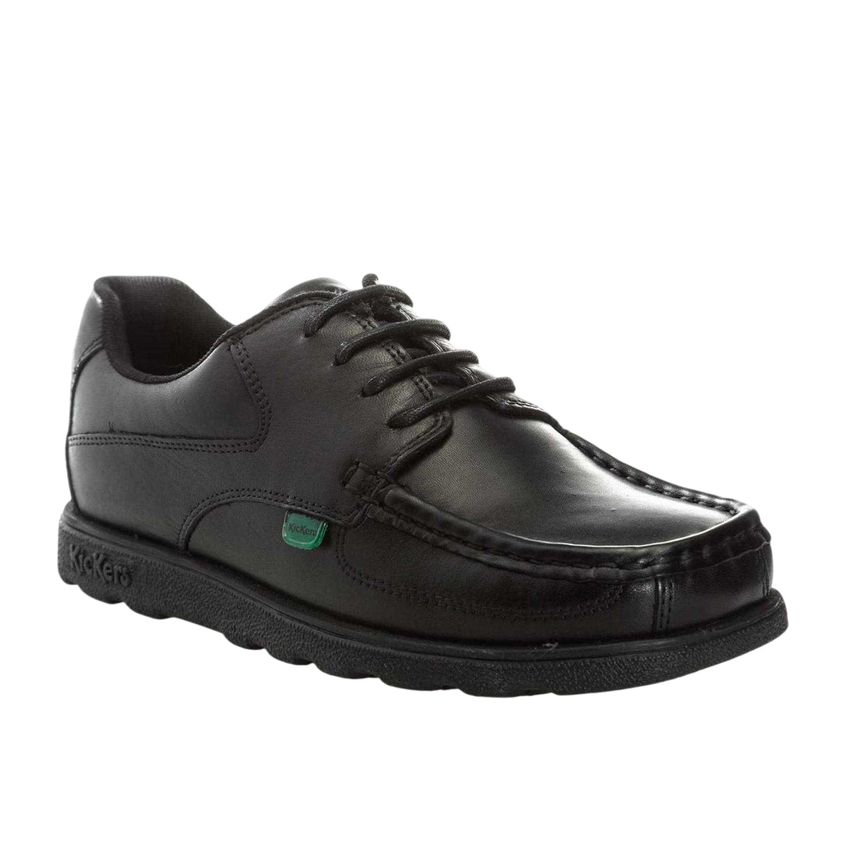 Black - Front - Kickers Boys Fragma Leather Lace Up School Shoes