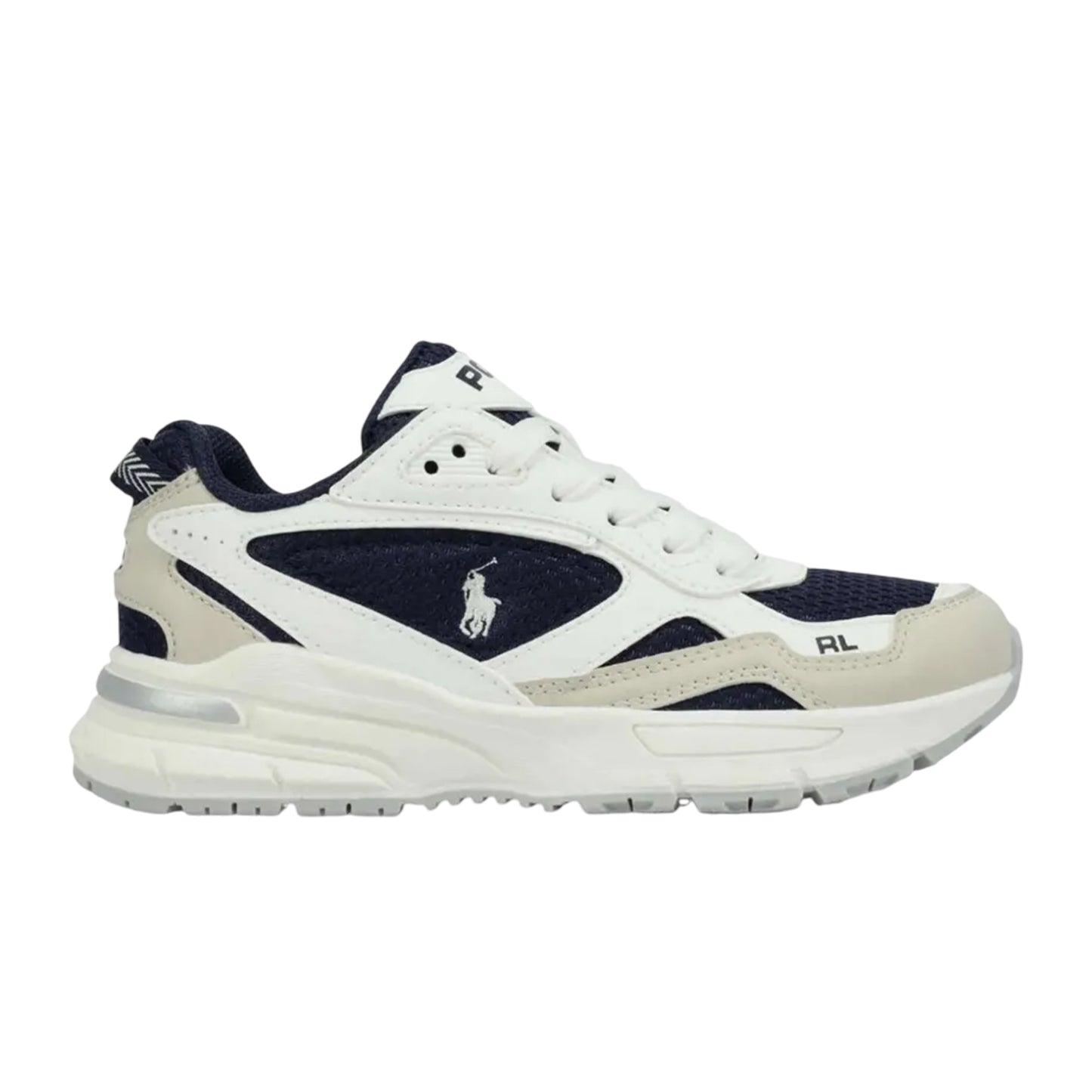 White-Navy - Side - Ralph Lauren Childrens-Kids Trackster 275 Lace Up Trainers
