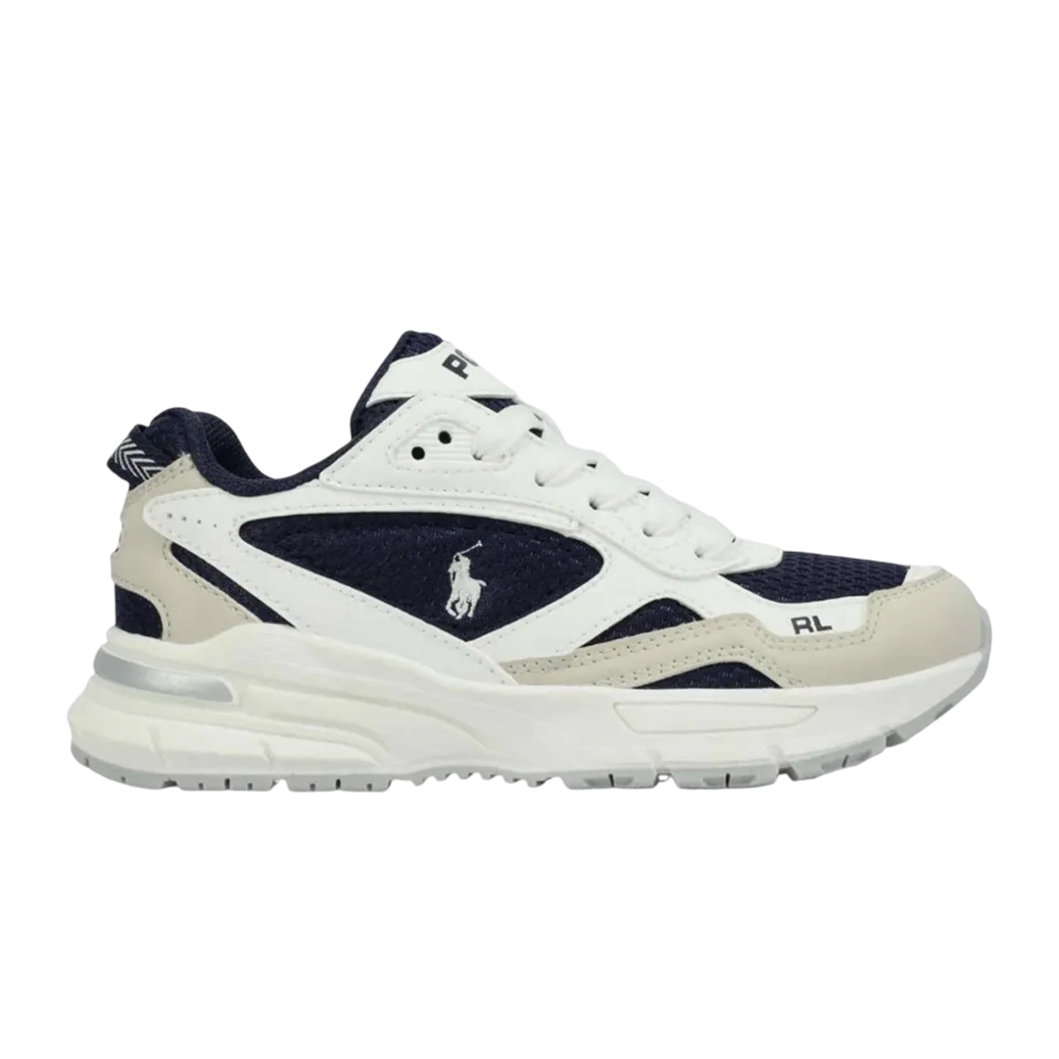 White-Navy - Side - Ralph Lauren Childrens-Kids Trackster 275 Lace Up Trainers