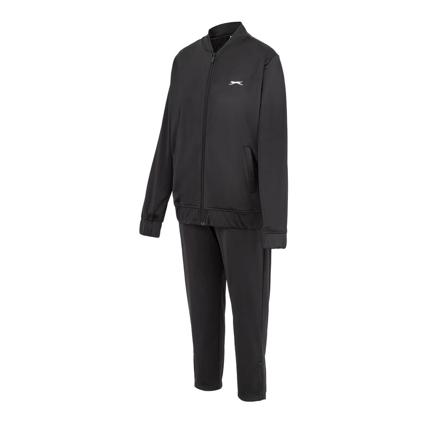 Black - Side - Slazenger Womens-Ladies Embroidered Logo Athletic Tracksuit Set