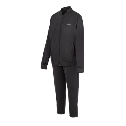 Black - Side - Slazenger Womens-Ladies Embroidered Logo Athletic Tracksuit Set