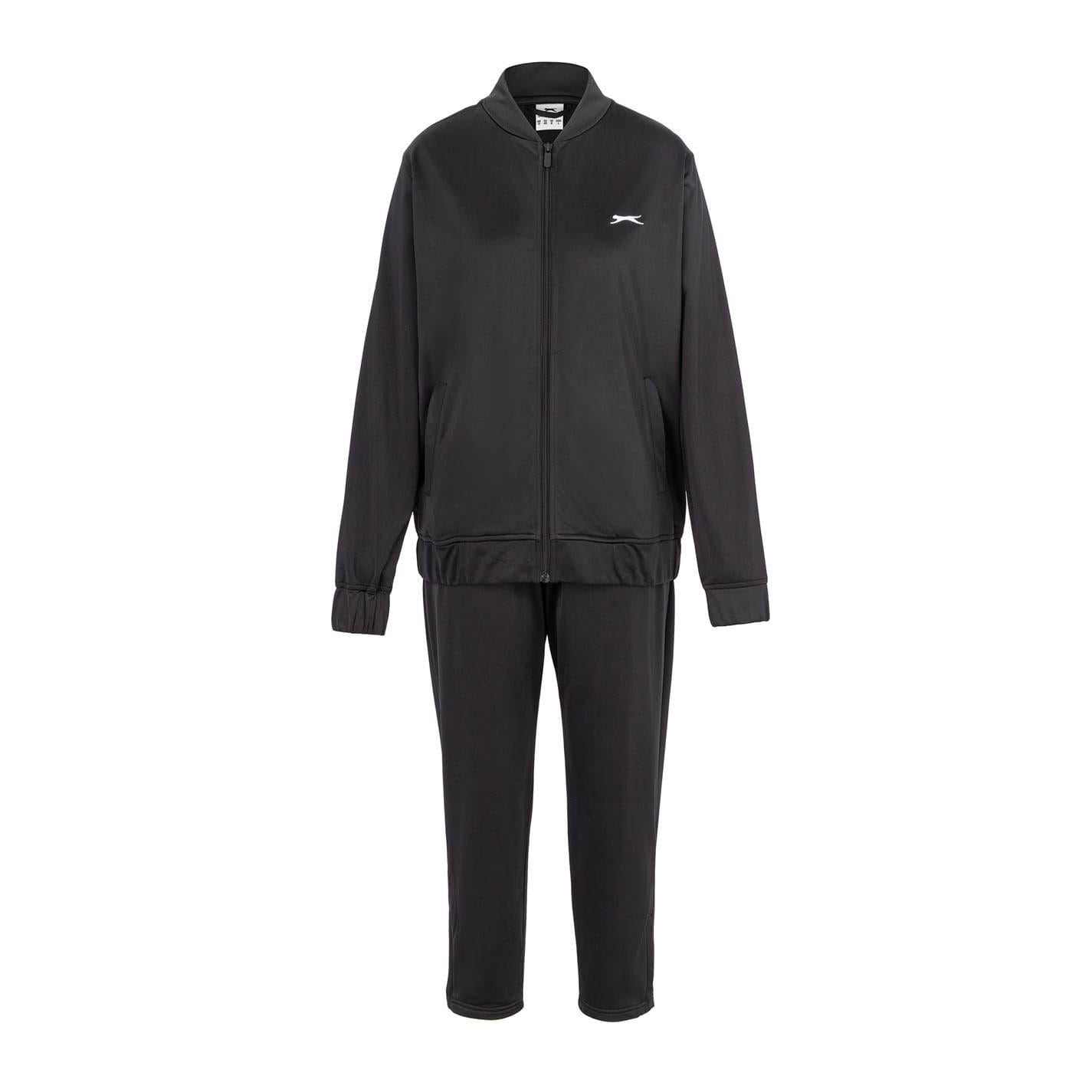 Black - Front - Slazenger Womens-Ladies Embroidered Logo Athletic Tracksuit Set