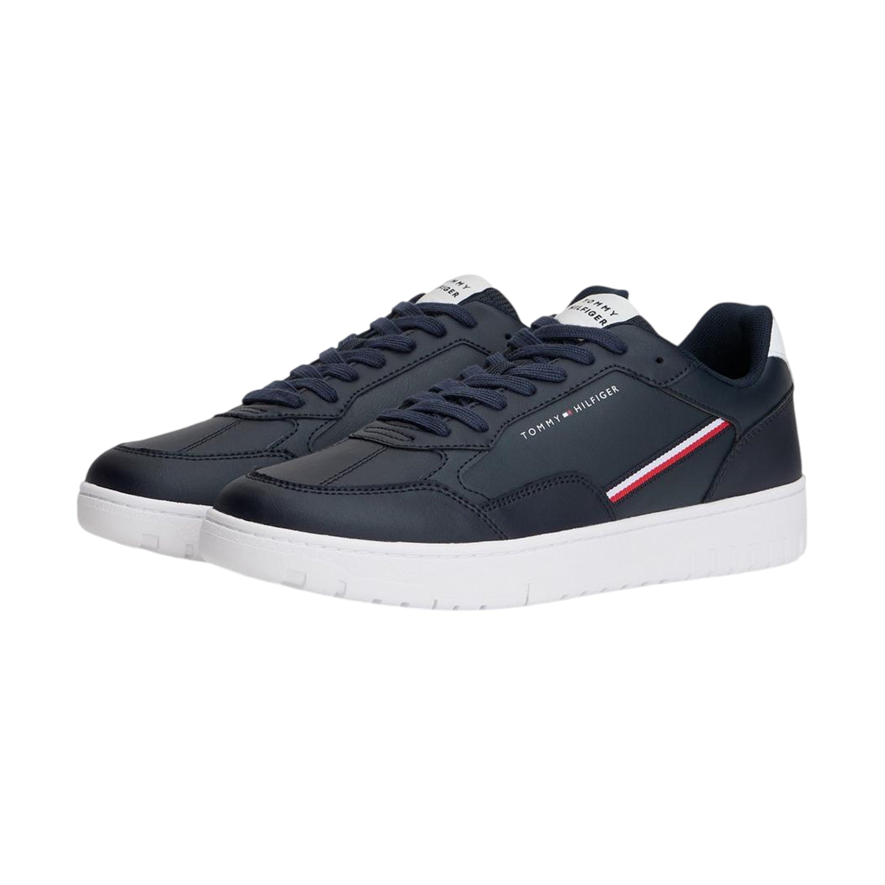Desert Sky - Side - Tommy Hilfiger Mens Basket Stripe Leather Lace Up Trainers