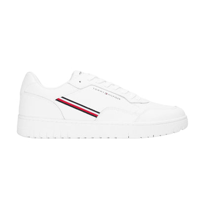 White - Front - Tommy Hilfiger Mens Basket Stripe Leather Lace Up Trainers
