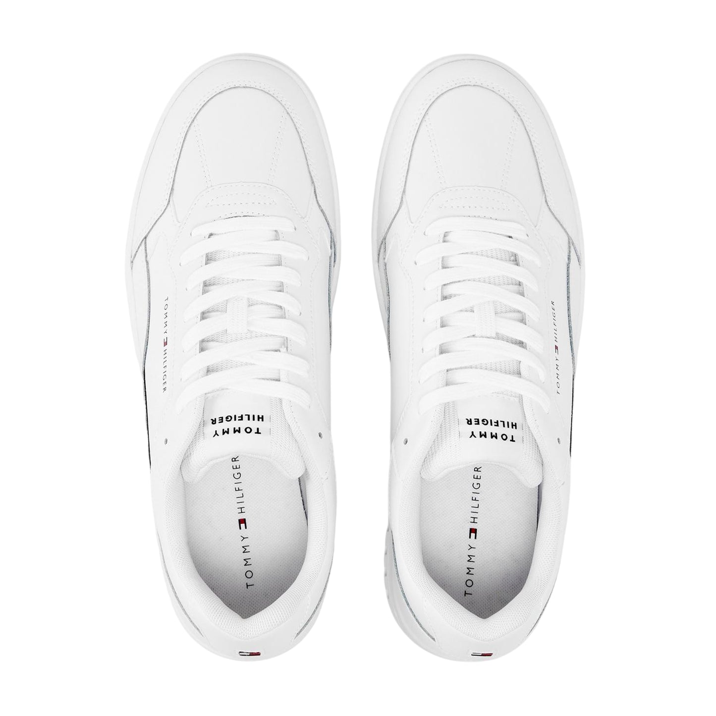White - Side - Tommy Hilfiger Mens Basket Stripe Leather Lace Up Trainers
