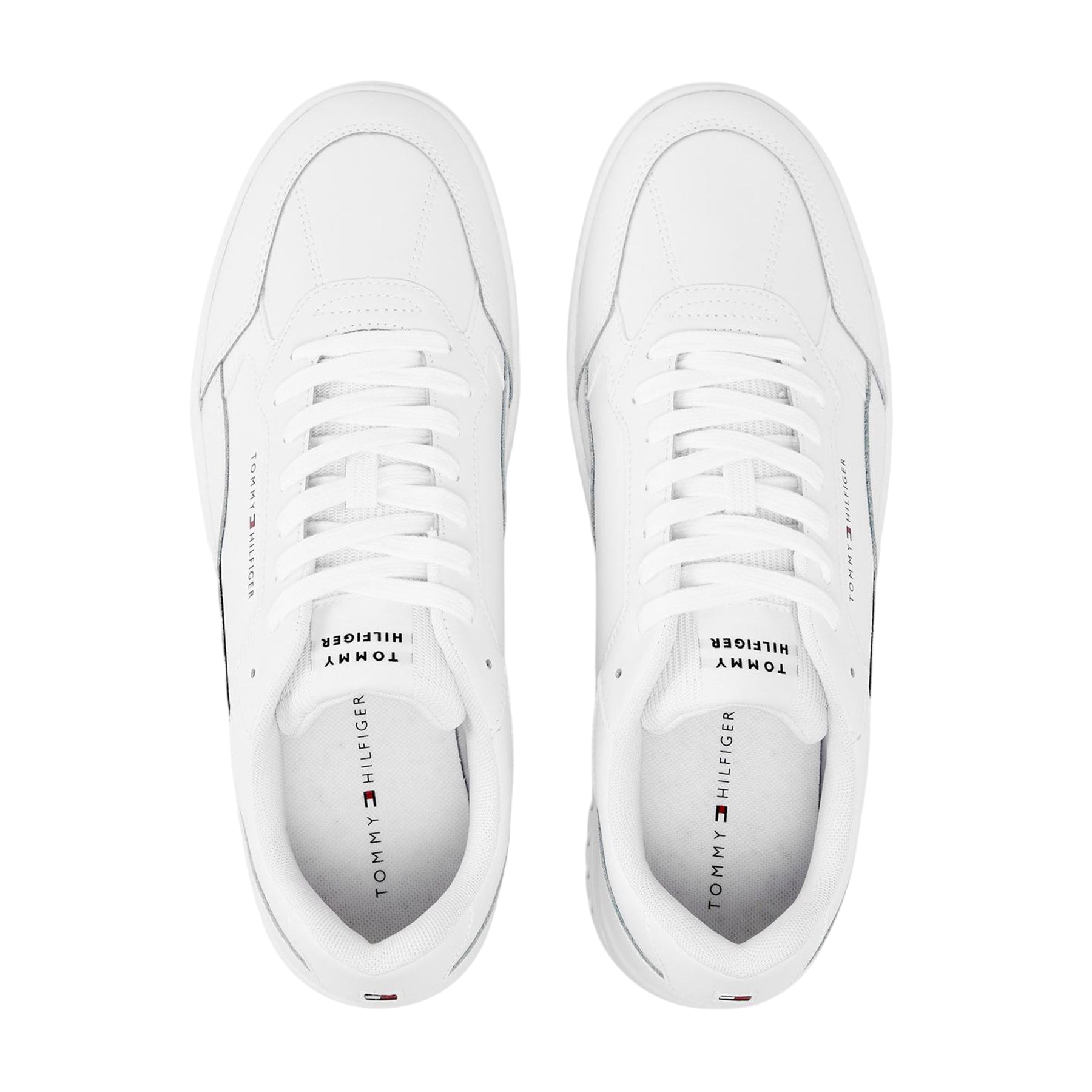 White - Side - Tommy Hilfiger Mens Basket Stripe Leather Lace Up Trainers