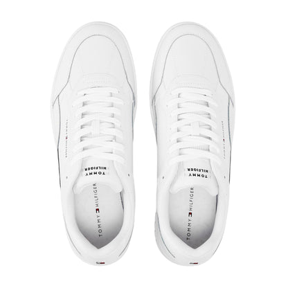 White - Side - Tommy Hilfiger Mens Basket Stripe Leather Lace Up Trainers