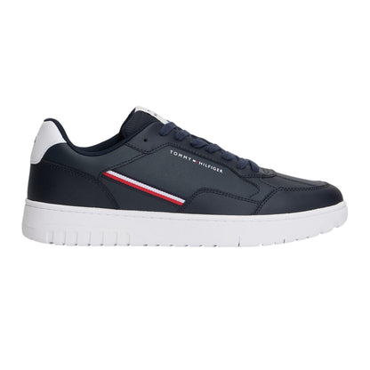 Desert Sky - Front - Tommy Hilfiger Mens Basket Stripe Leather Lace Up Trainers