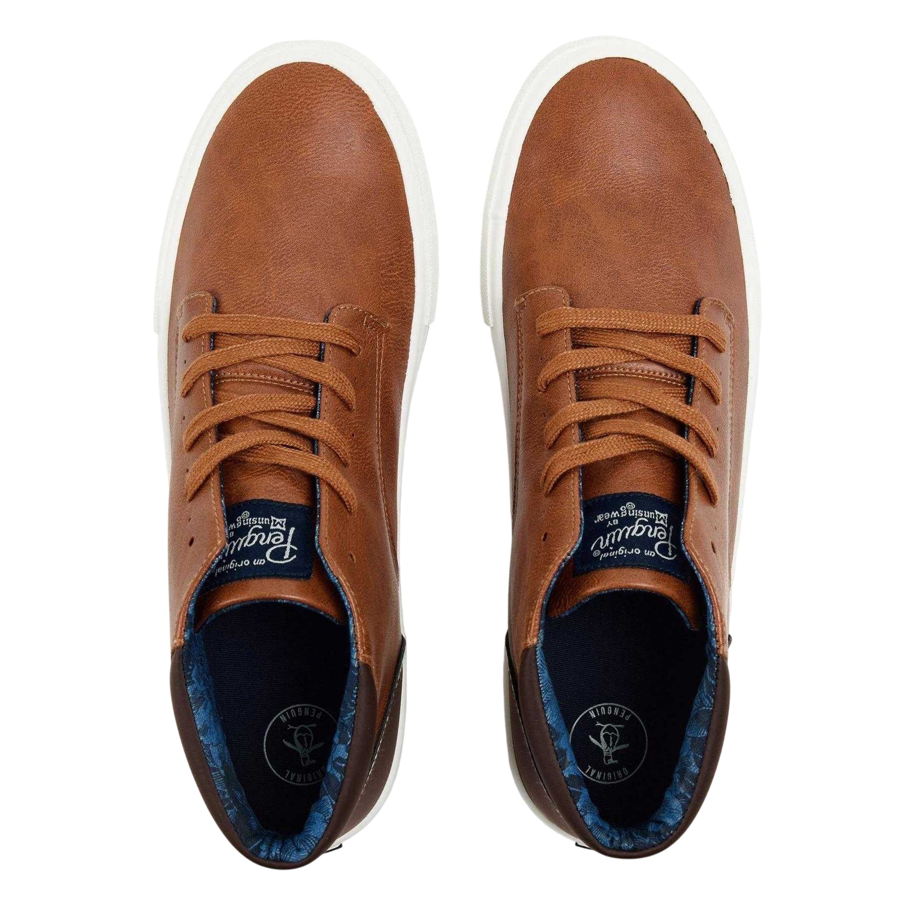 Brown - Side - Original Penguin Mens Miles Trainers