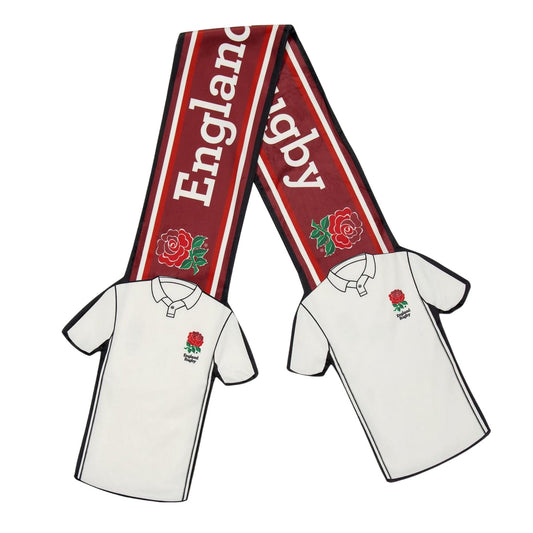 White-Red - Front - England Rugby Lettering Logo Scarf