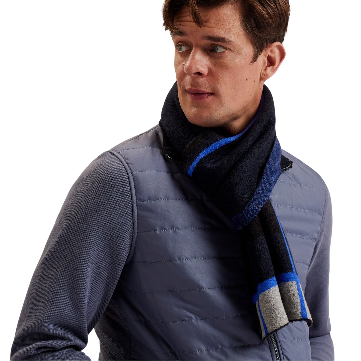 Navy - Back - Ted Baker Kierans Stripe Detail Winter Scarf