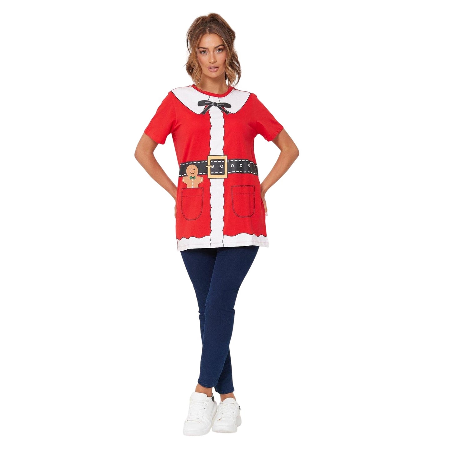 Red - Back - Be You Womens-Ladies Mrs Claus T-Shirt