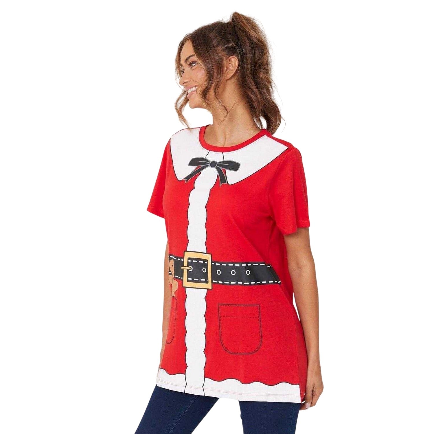 Red - Side - Be You Womens-Ladies Mrs Claus T-Shirt