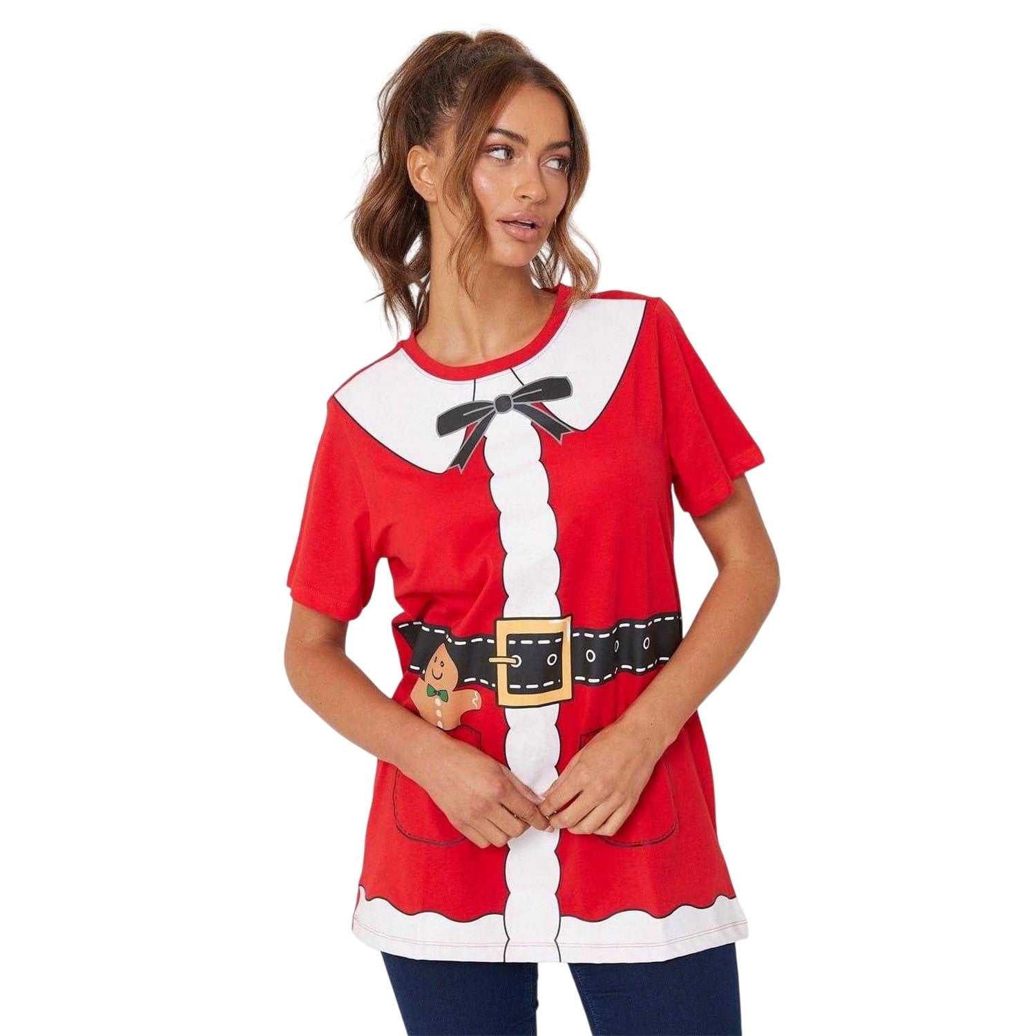 Red - Front - Be You Womens-Ladies Mrs Claus T-Shirt