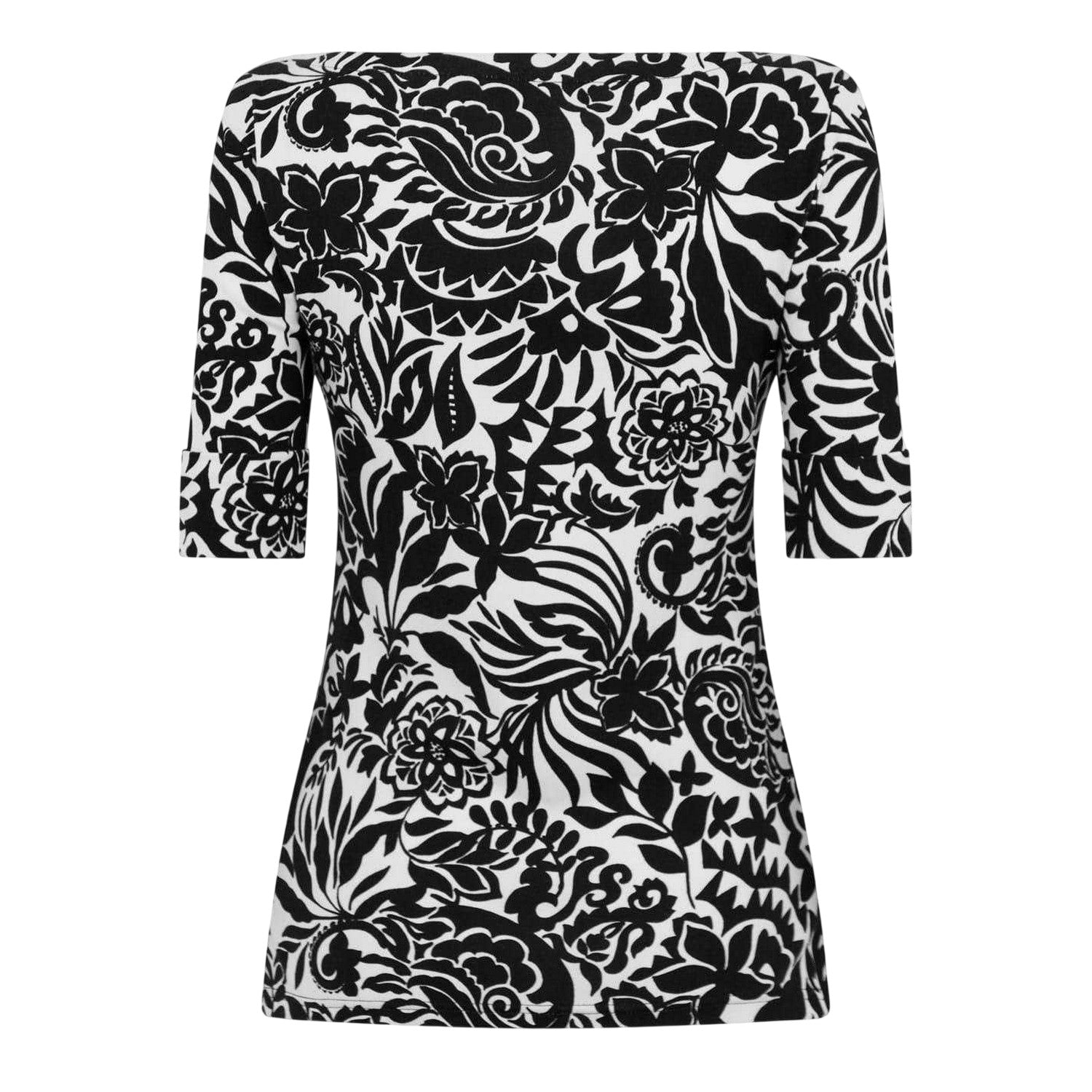 Cream-Black - Back - Ralph Lauren Womens-Ladies Floral Boat Neck T-Shirt