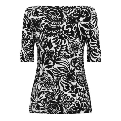 Cream-Black - Back - Ralph Lauren Womens-Ladies Floral Boat Neck T-Shirt