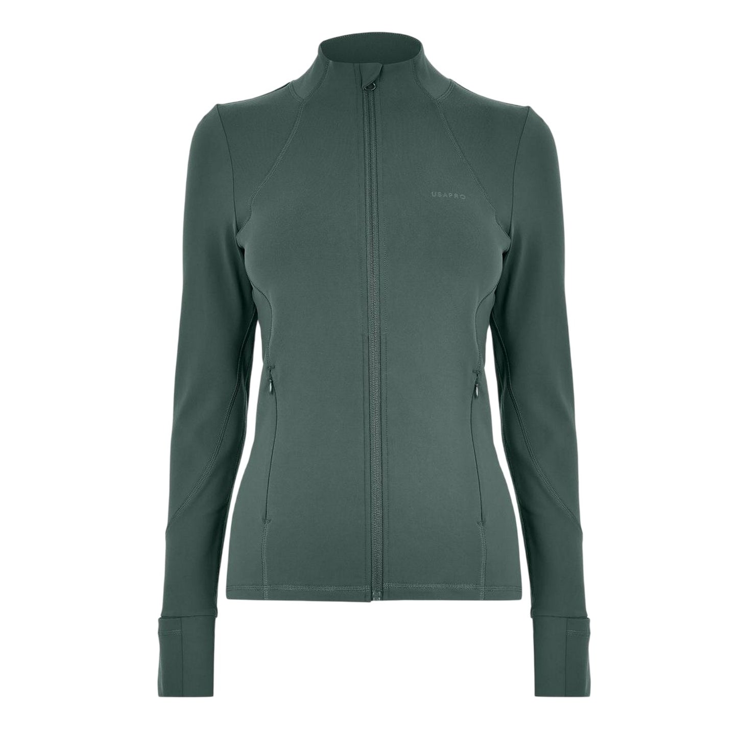 Khaki Green - Front - USA Pro Womens-Ladies Core Fitness Track Top