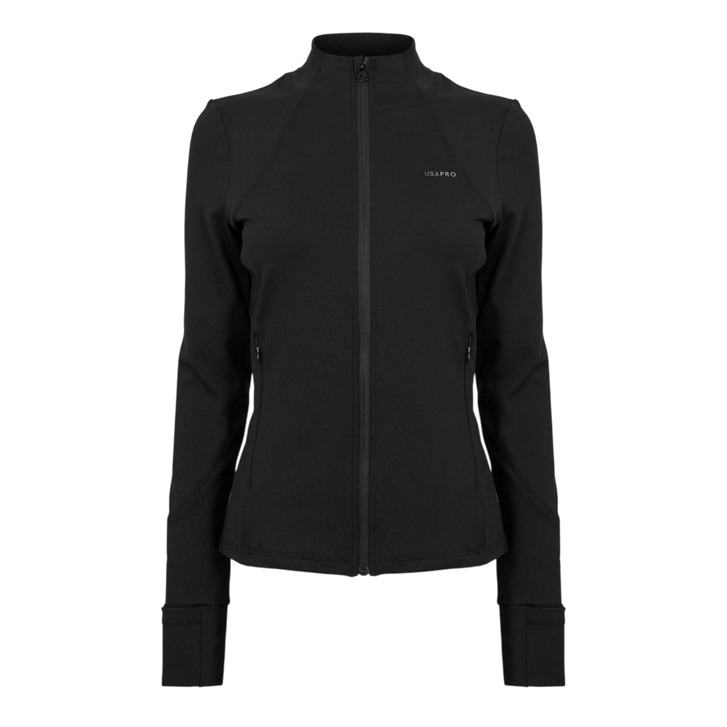 Black - Front - USA Pro Womens-Ladies Core Fitness Track Top