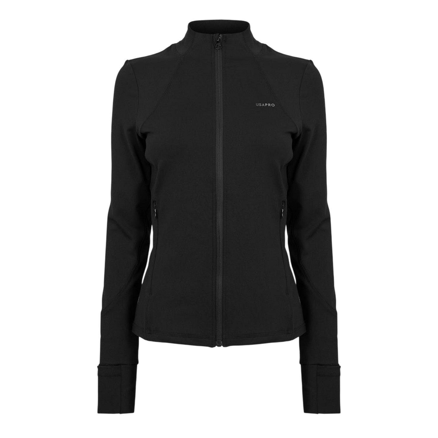 Black - Front - USA Pro Womens-Ladies Core Fitness Track Top
