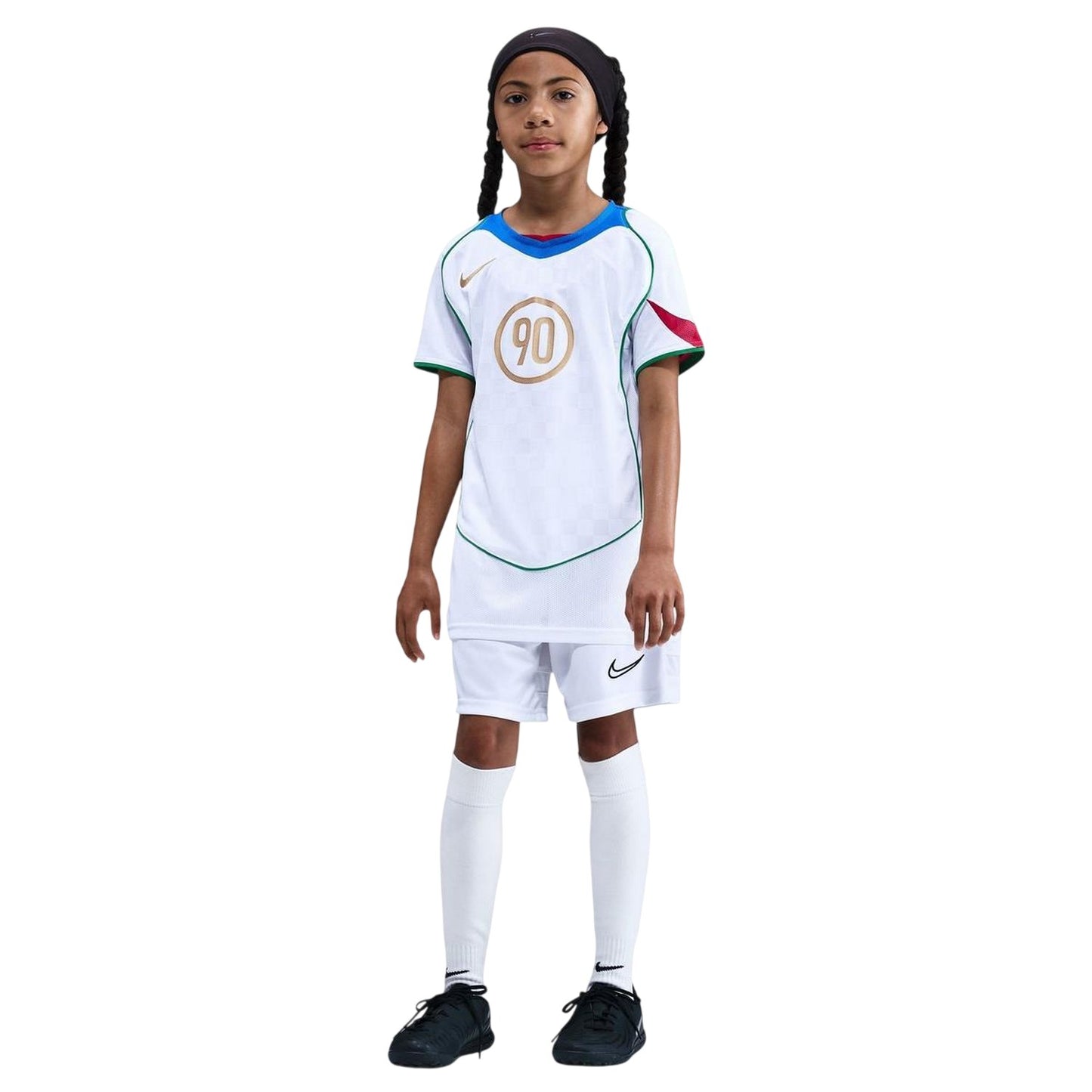White-Blue - Front - Nike Childrens-Kids Total 90 Energy Checkered T-Shirt