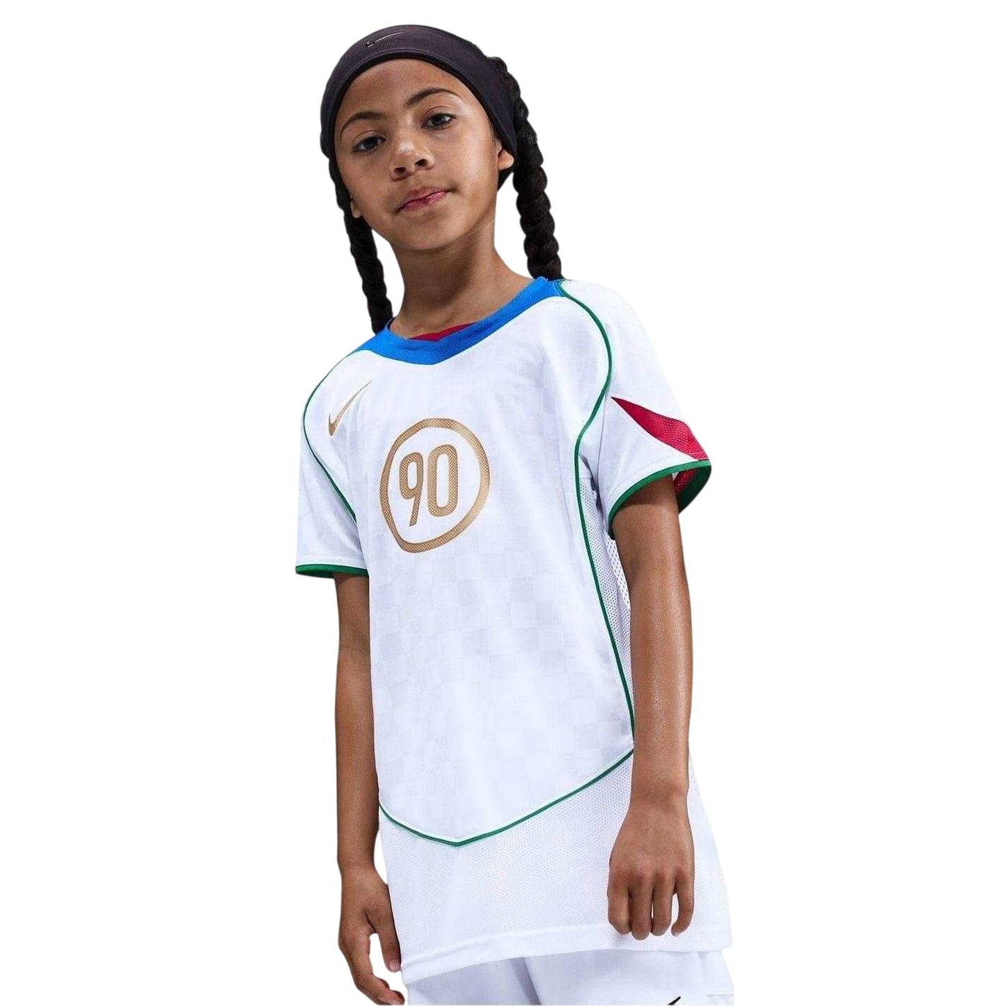 White-Blue - Side - Nike Childrens-Kids Total 90 Energy Checkered T-Shirt