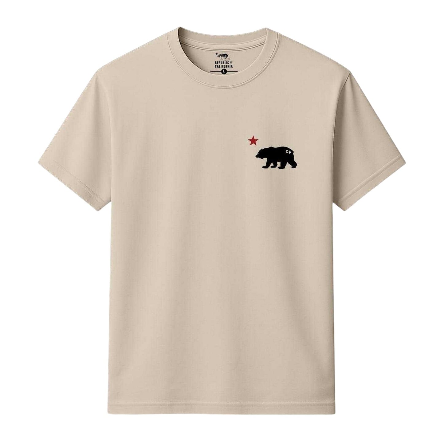 Natural - Front - Republic of California Mens Cali Crew Neck T-Shirt