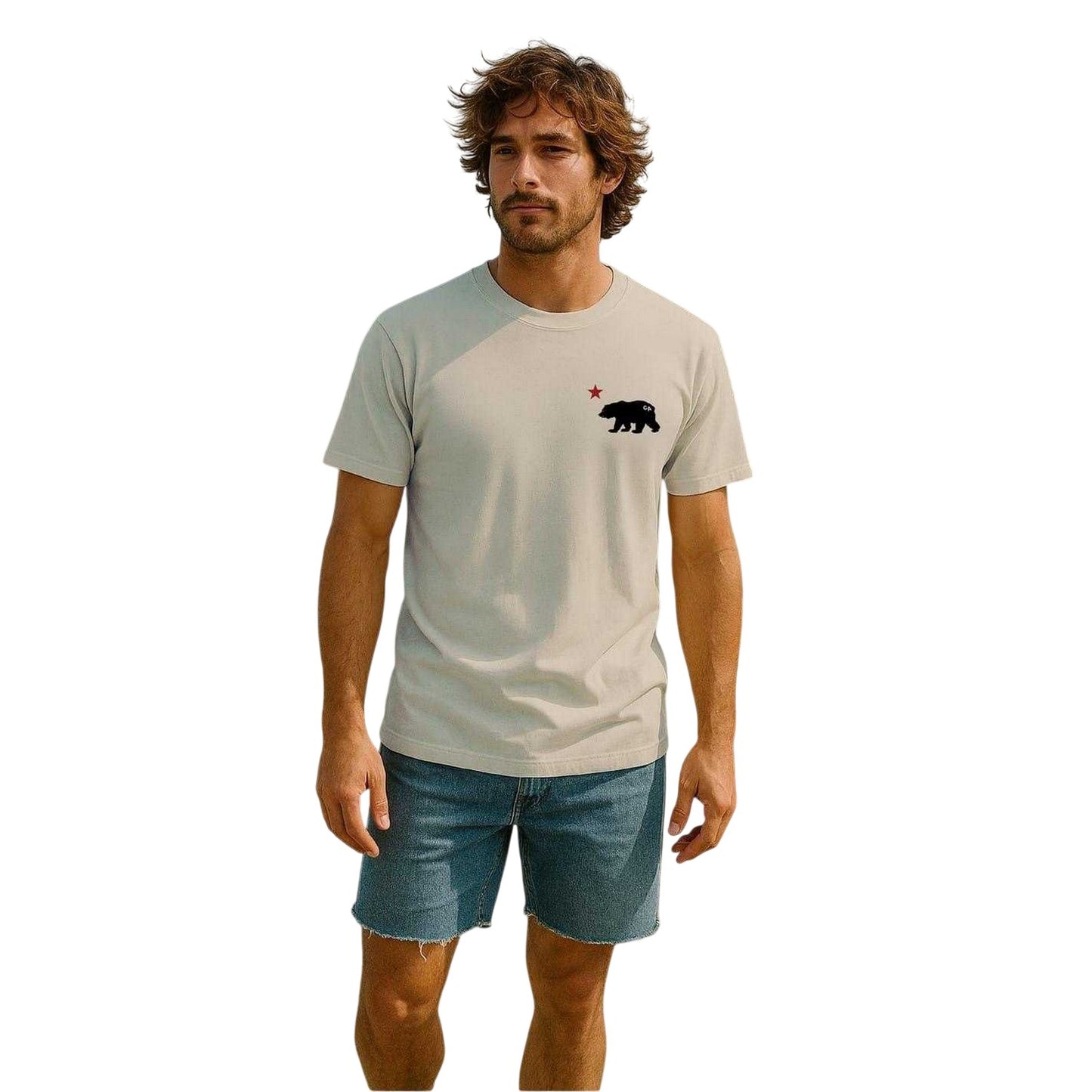 Natural - Side - Republic of California Mens Cali Crew Neck T-Shirt