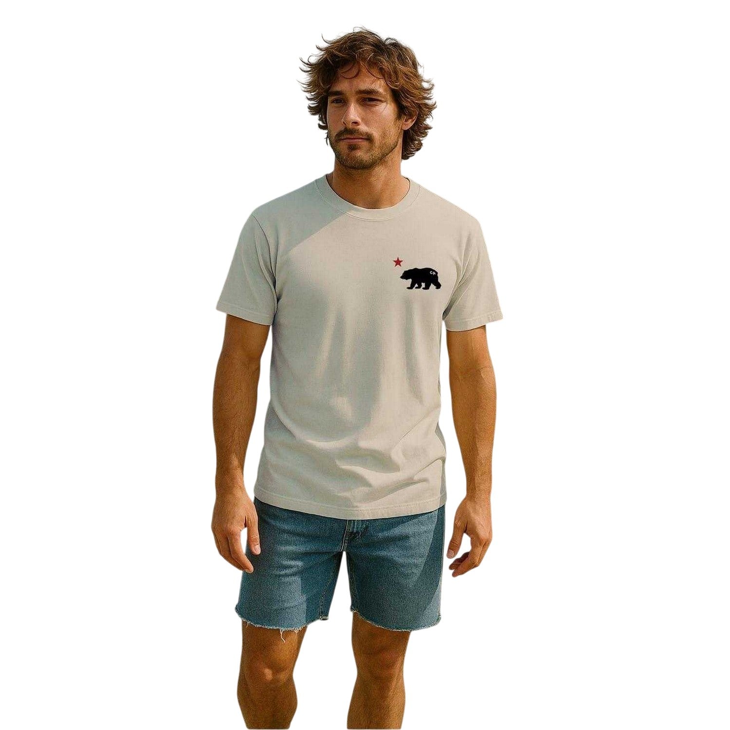 Natural - Side - Republic of California Mens Cali Crew Neck T-Shirt