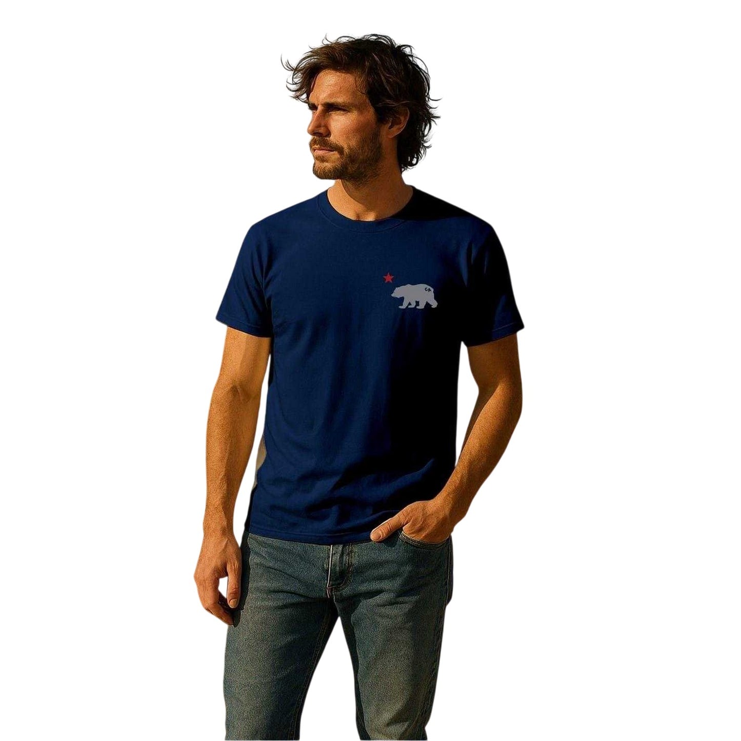 Navy Blue - Side - Republic of California Mens Cali Crew Neck T-Shirt