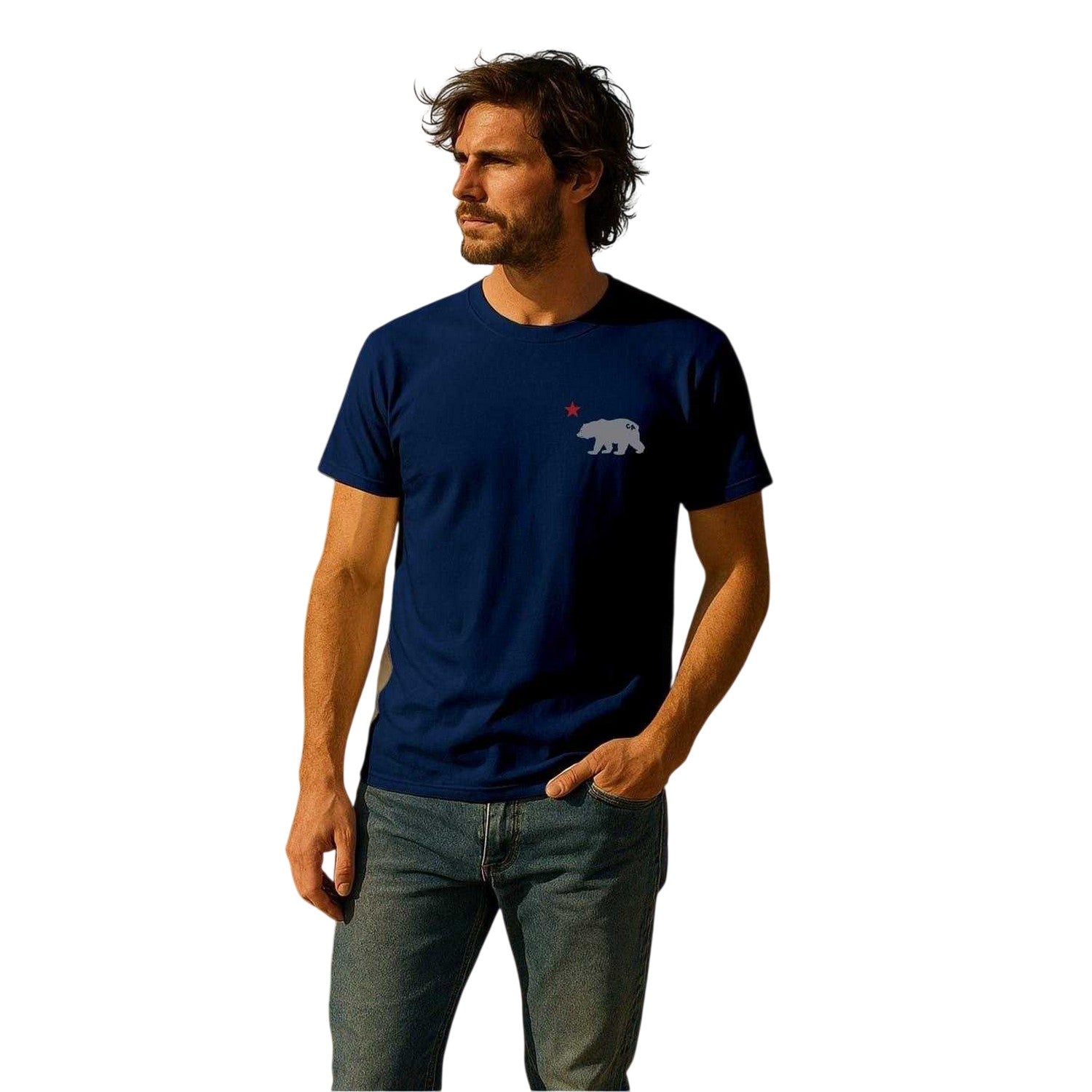 Navy Blue - Side - Republic of California Mens Cali Crew Neck T-Shirt