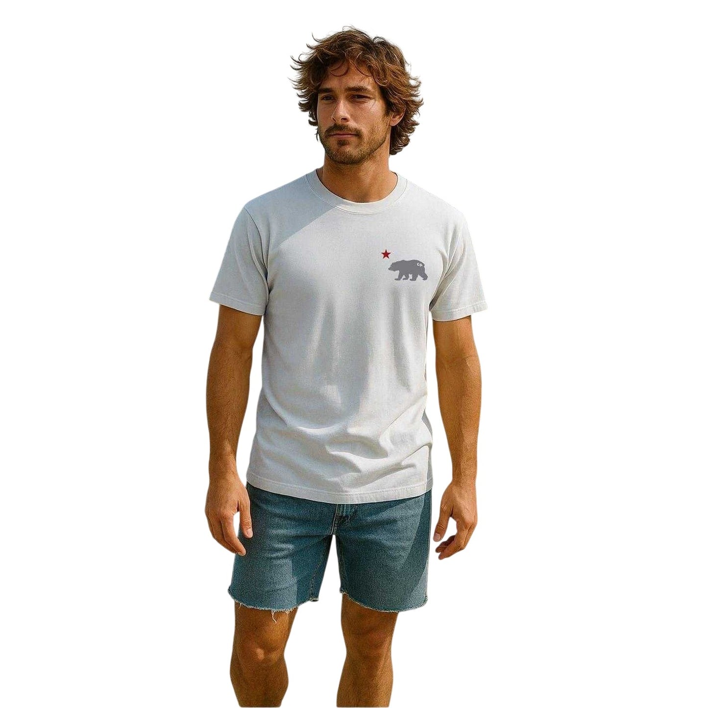White - Side - Republic of California Mens Cali Crew Neck T-Shirt