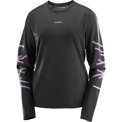 Black - Front - Salomon Womens-Ladies Core Graphic Long-Sleeved Running T-Shirt