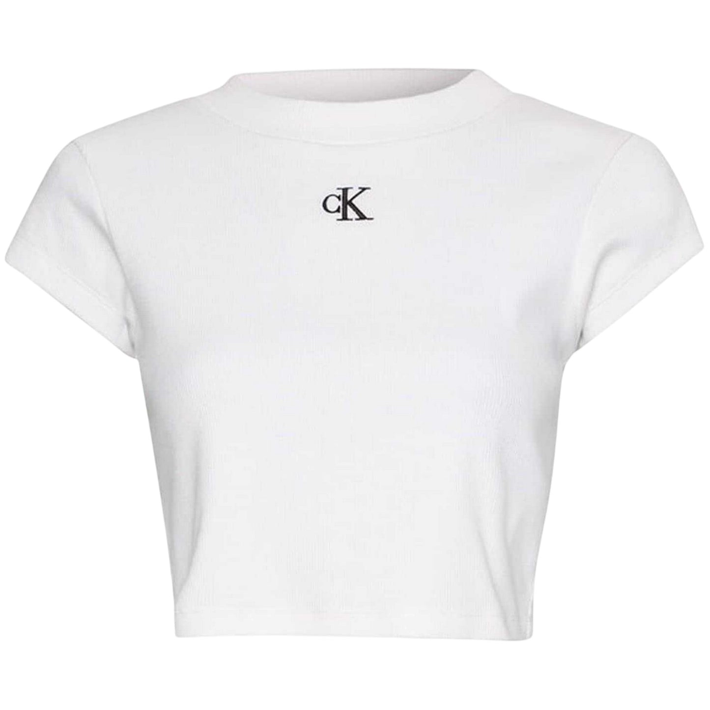 White - Front - Calvin Klein Womens-Ladies Mono Ribbed Crop T-Shirt