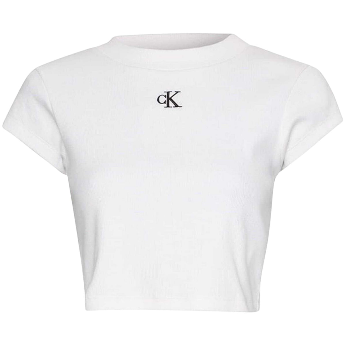 White - Front - Calvin Klein Womens-Ladies Mono Ribbed Crop T-Shirt