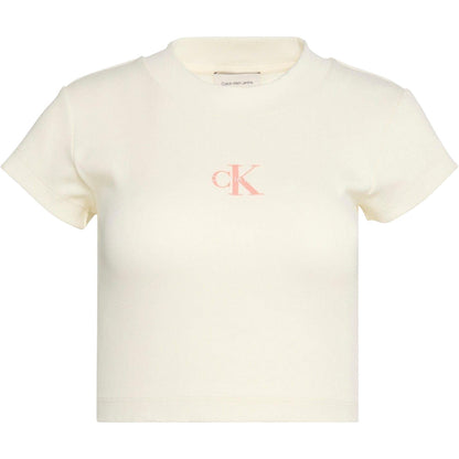 Corn - Front - Calvin Klein Womens-Ladies Mono Ribbed Crop T-Shirt