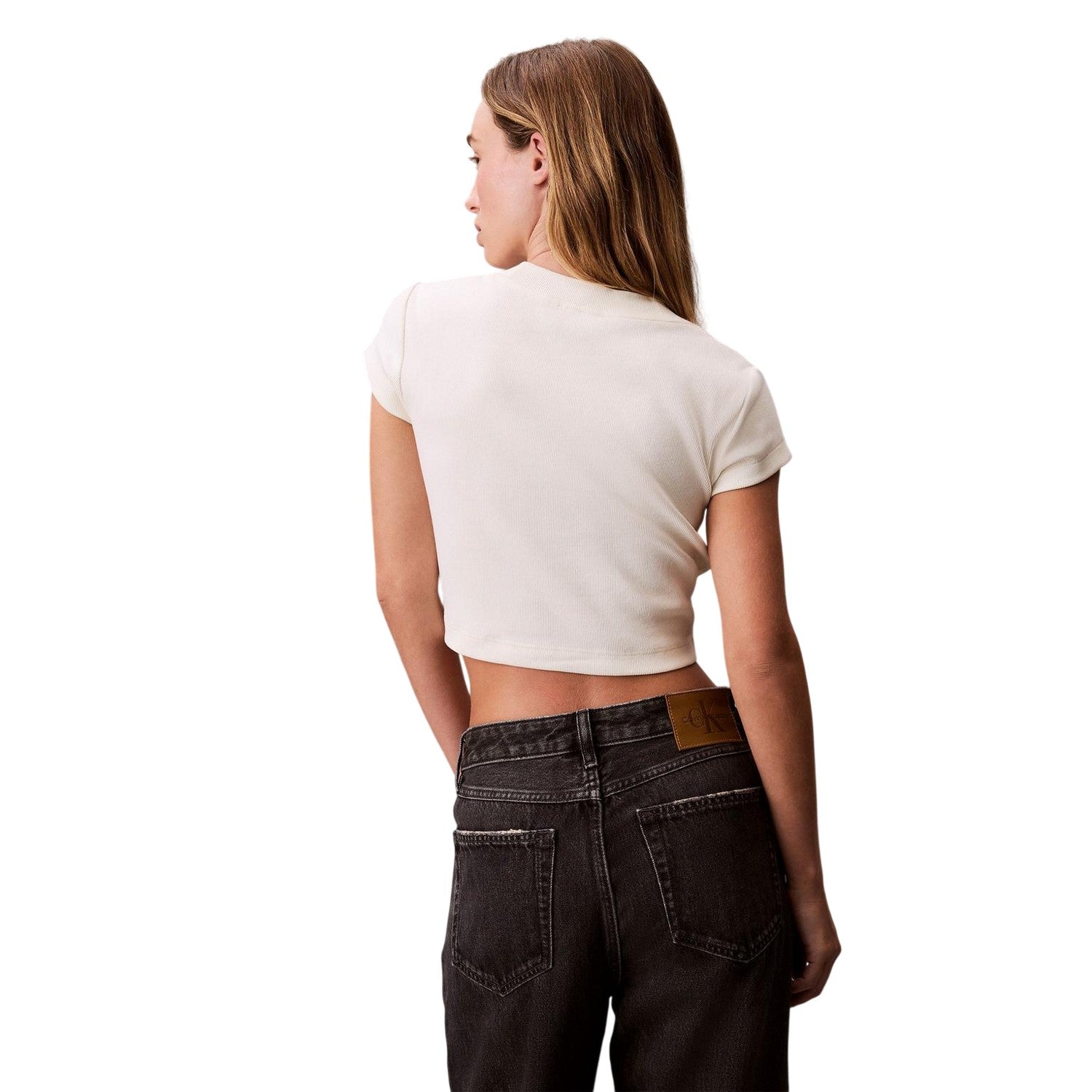 Corn - Back - Calvin Klein Womens-Ladies Mono Ribbed Crop T-Shirt