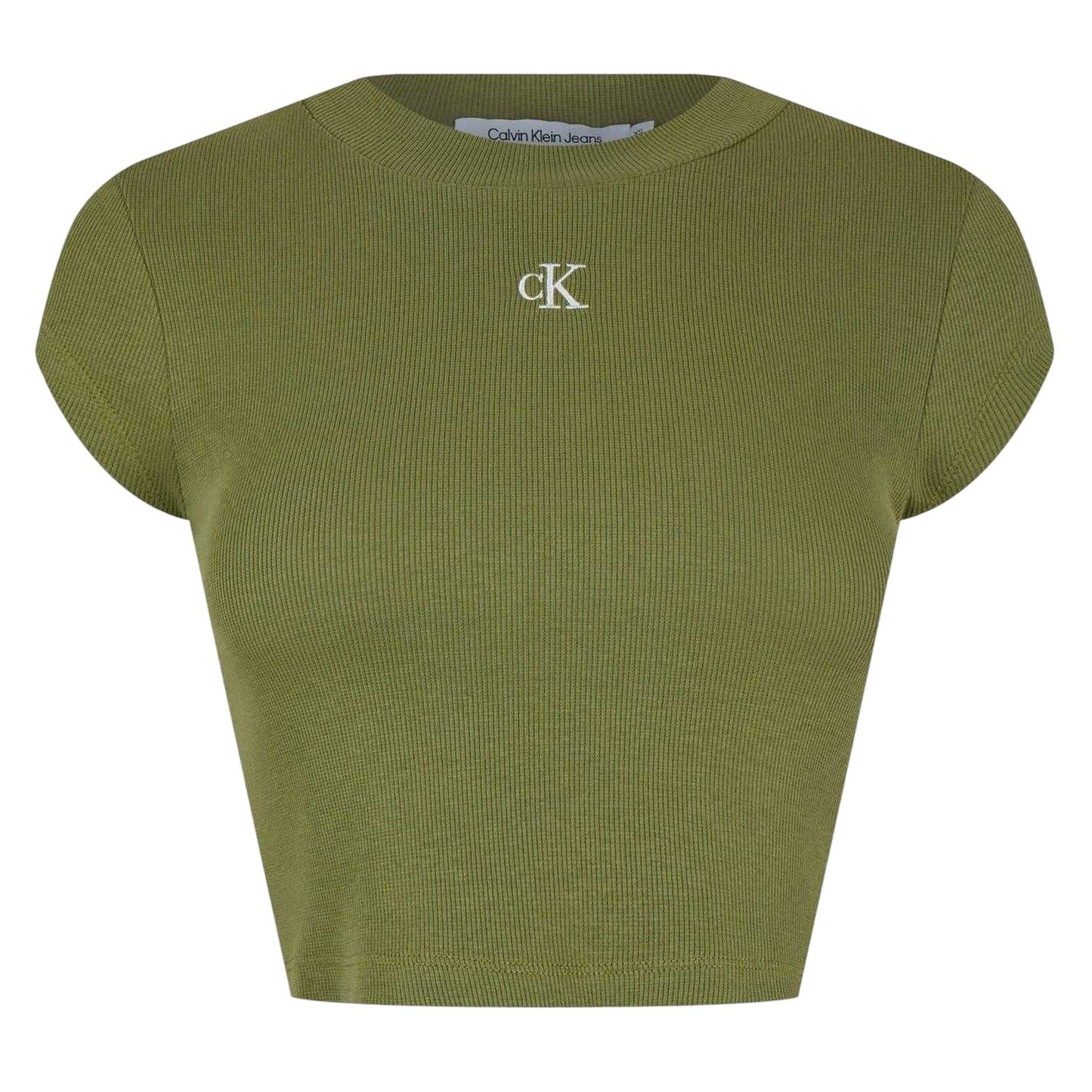 Juniper Green - Front - Calvin Klein Womens-Ladies Mono Ribbed Crop T-Shirt