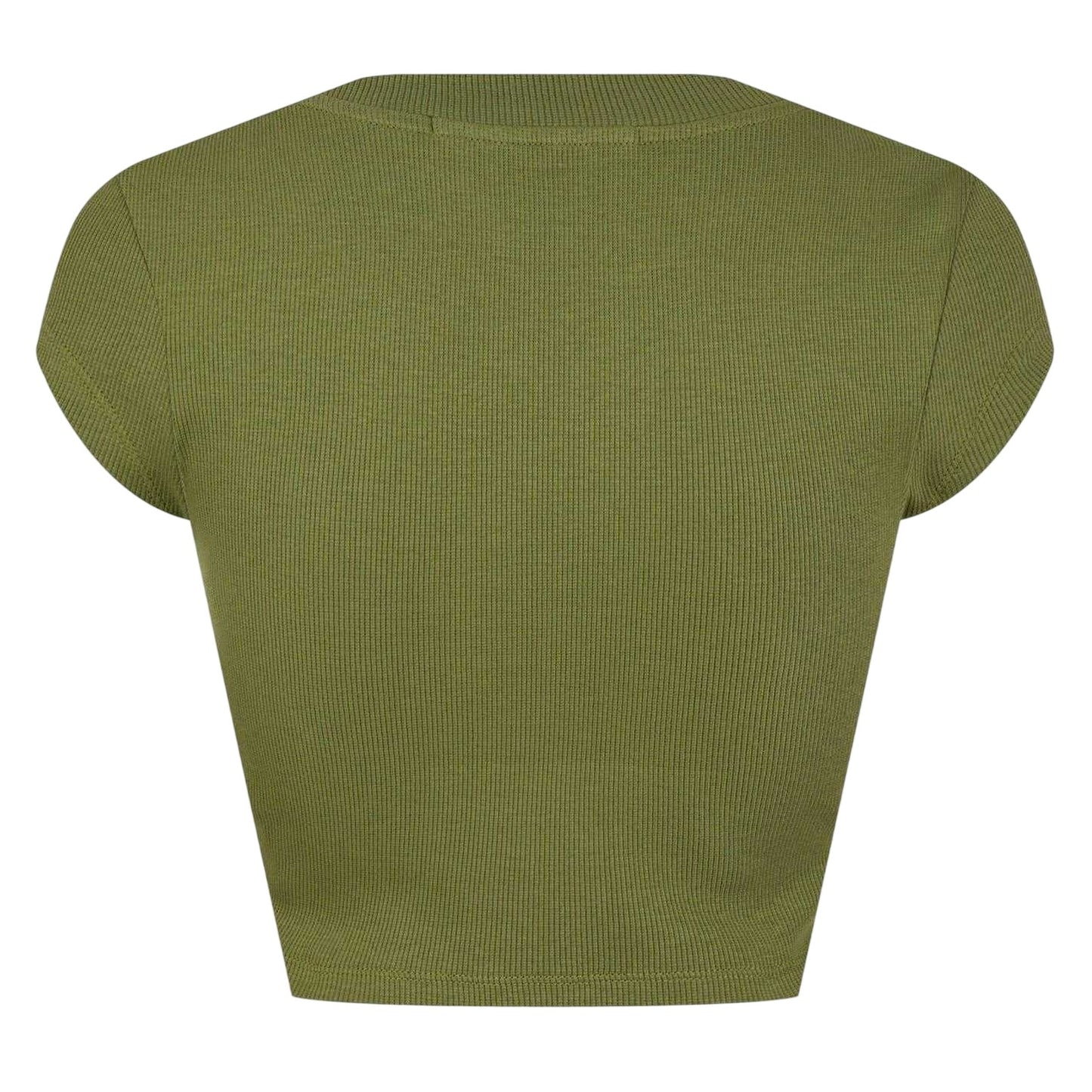 Juniper Green - Back - Calvin Klein Womens-Ladies Mono Ribbed Crop T-Shirt