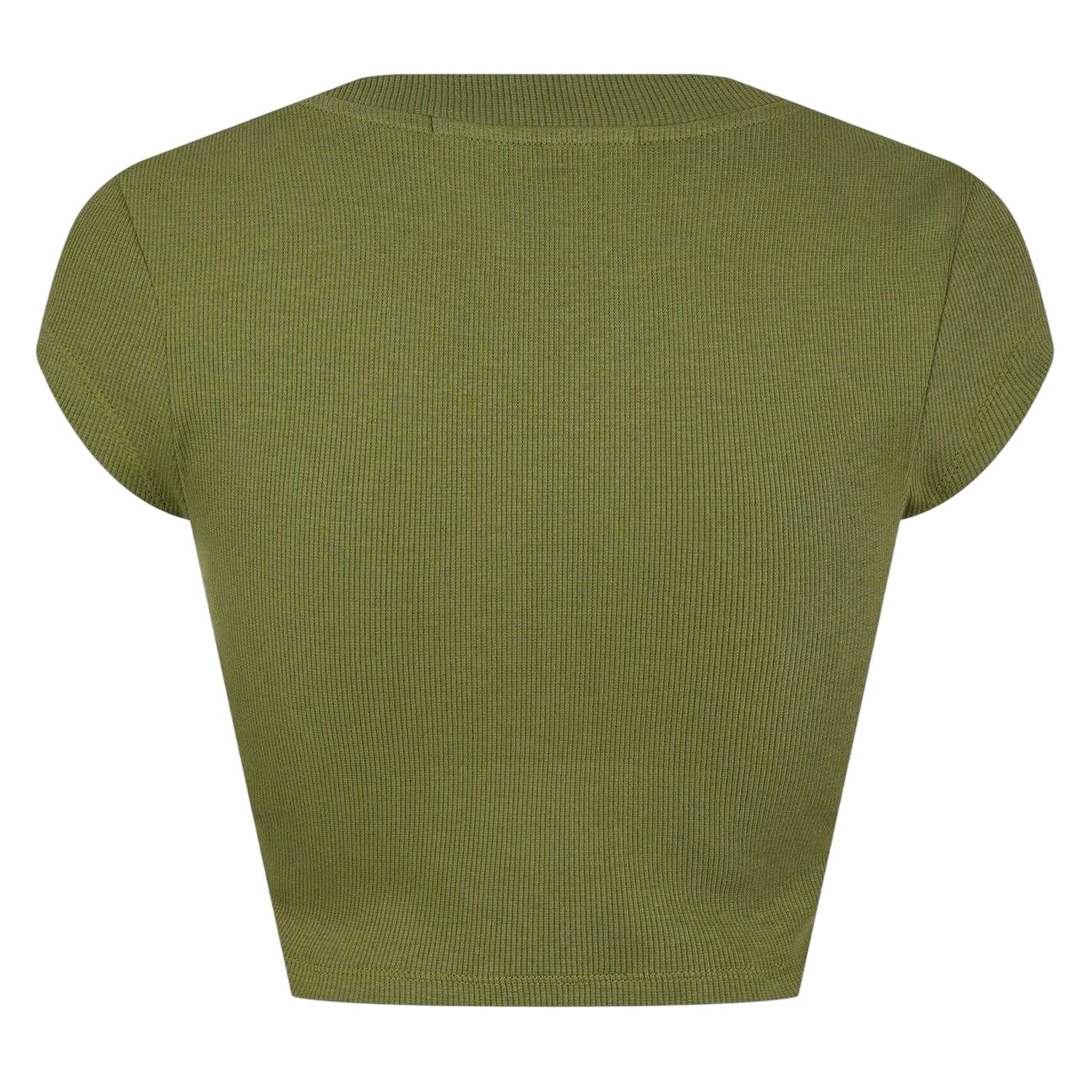 Juniper Green - Back - Calvin Klein Womens-Ladies Mono Ribbed Crop T-Shirt