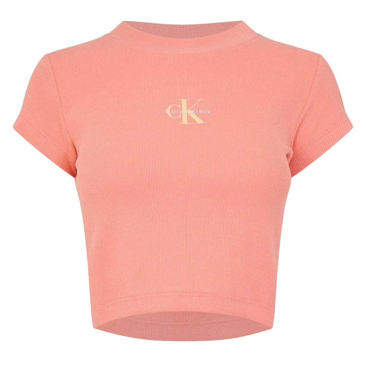 Powder - Front - Calvin Klein Womens-Ladies Mono Ribbed Crop T-Shirt