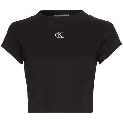 Black - Front - Calvin Klein Womens-Ladies Mono Ribbed Crop T-Shirt