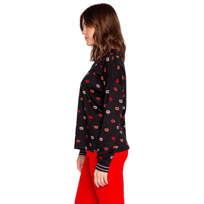 Black-Red-Pink - Side - PJ Salvage Womens-Ladies Lippy Long-Sleeved Pyjama Top