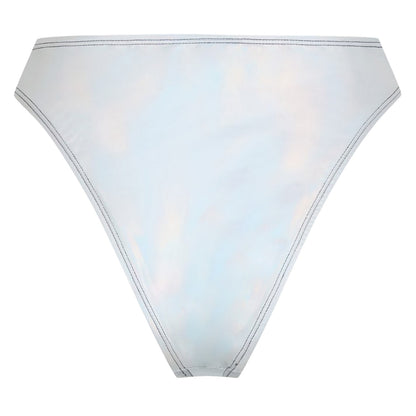 Metallic Silver - Back - Brave Soul Womens-Ladies Holographic High Waist Bikini Bottoms