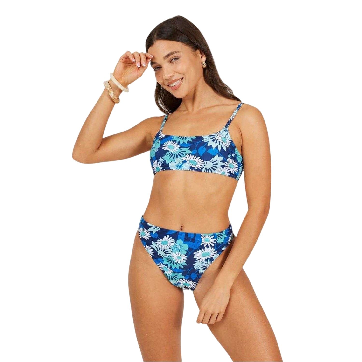 Blue-White - Lifestyle - Brave Soul Womens-Ladies Floral High Waist Bikini Bottoms