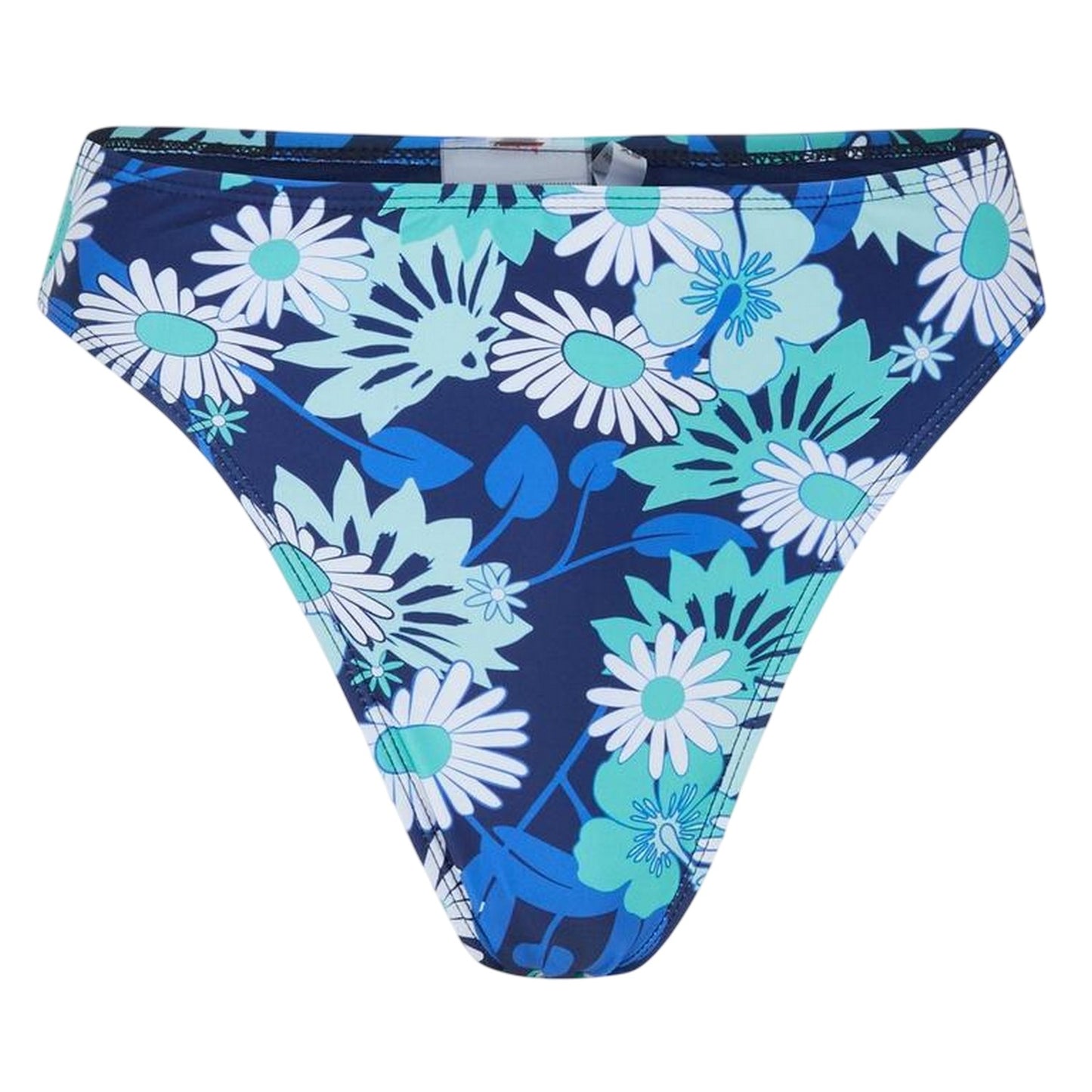 Blue-White - Front - Brave Soul Womens-Ladies Floral High Waist Bikini Bottoms