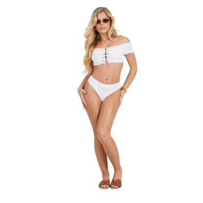White - Back - Brave Soul Womens-Ladies Ruched High Waist Bikini Bottoms