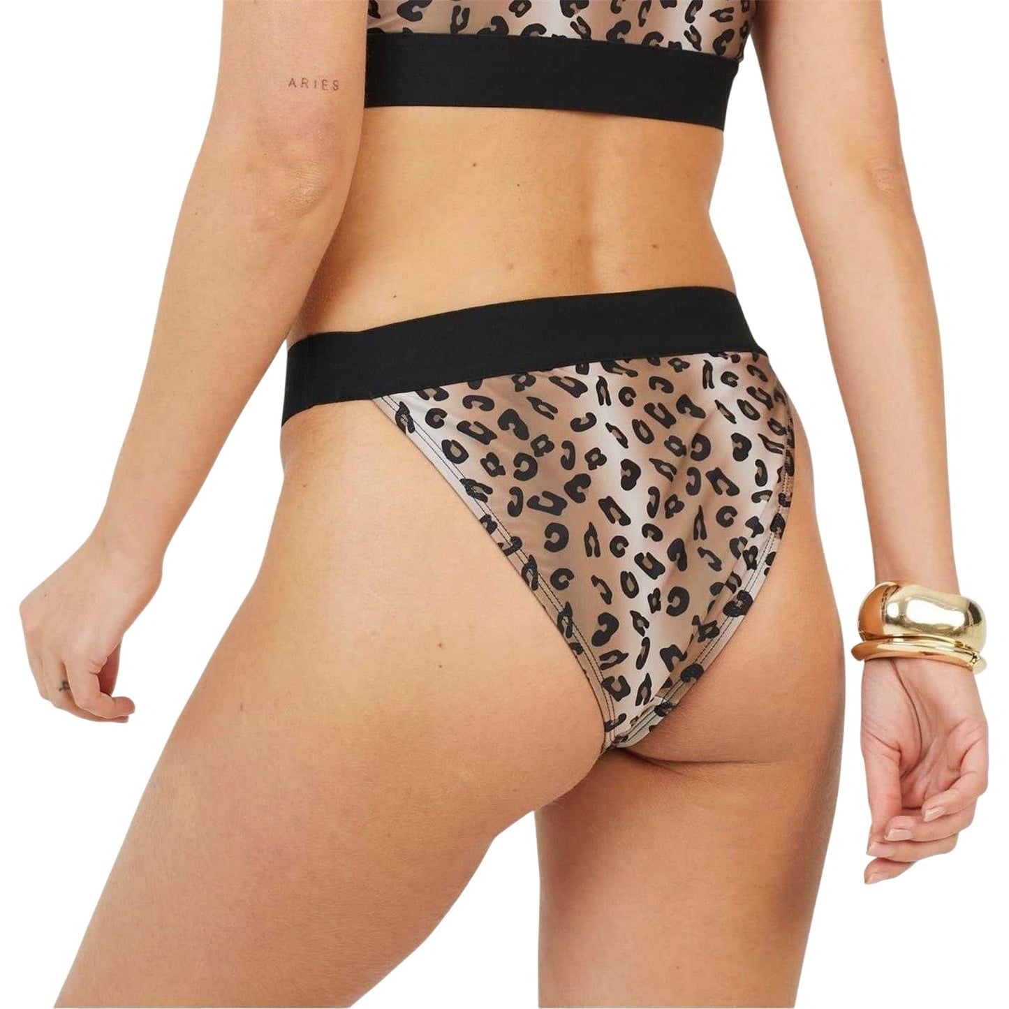 Black-Brown - Back - Brave Soul Womens-Ladies Leopard Print High Leg Bikini Bottoms