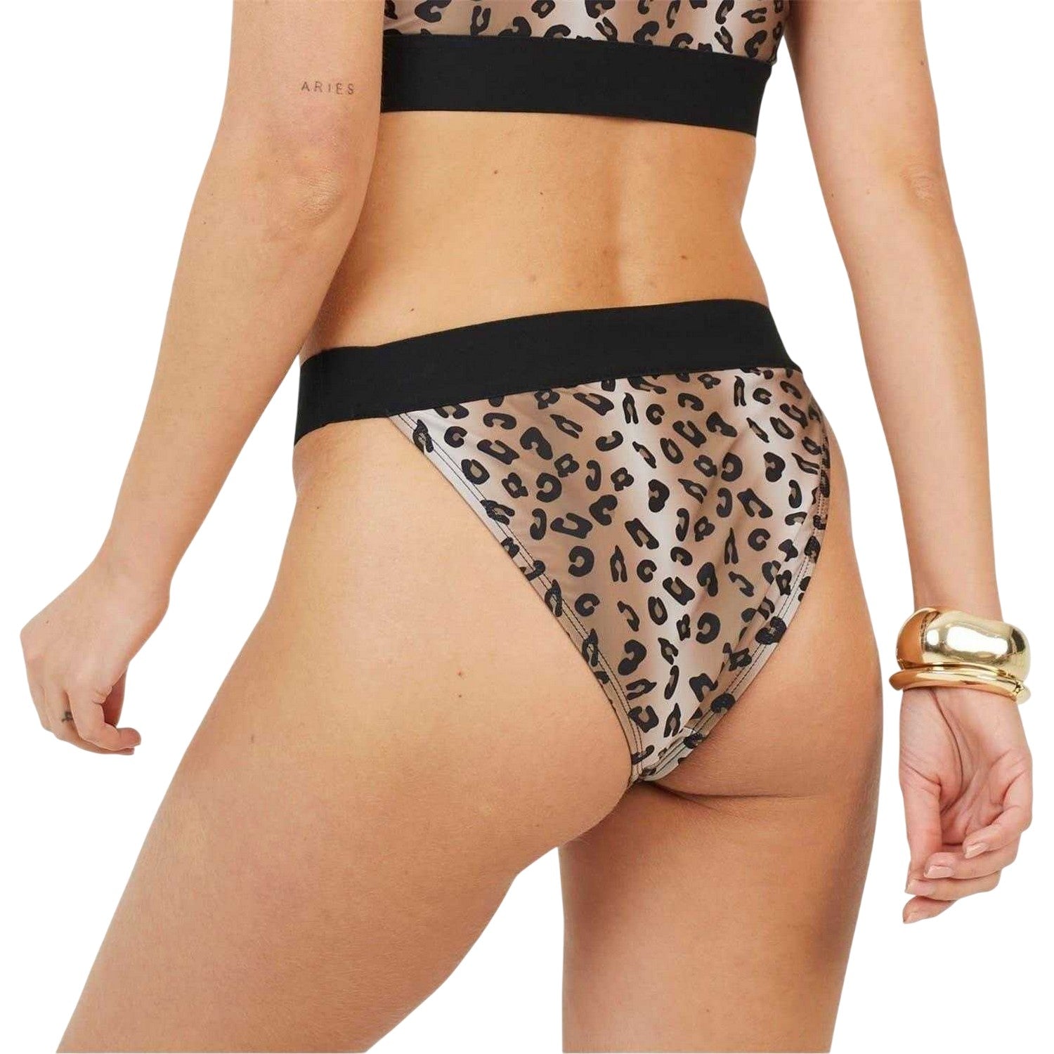 Black-Brown - Back - Brave Soul Womens-Ladies Leopard Print High Leg Bikini Bottoms